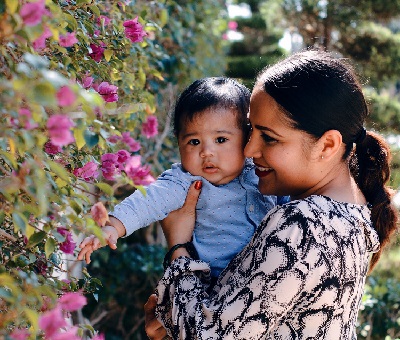 Vitiligo mother with her baby